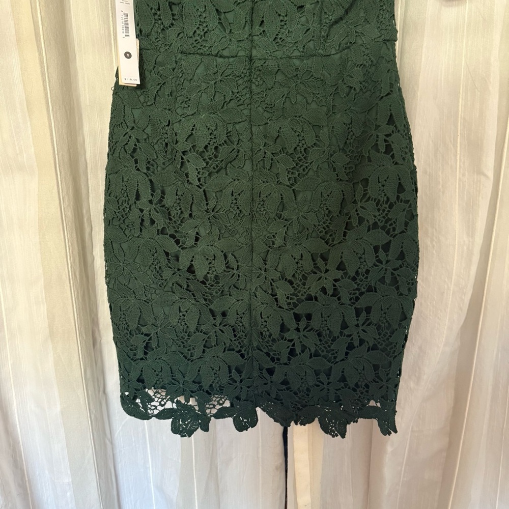 AQUA Green Floral Lace Puff-Sleeve Mini Dress S | NWT $245 - Picture 7 of 11